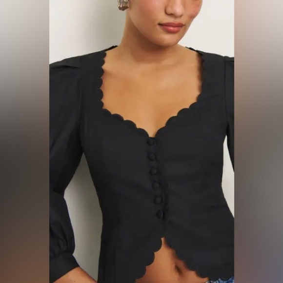 Reformation Tops - Reformation Black Scallop-Edge Button Front Blouse